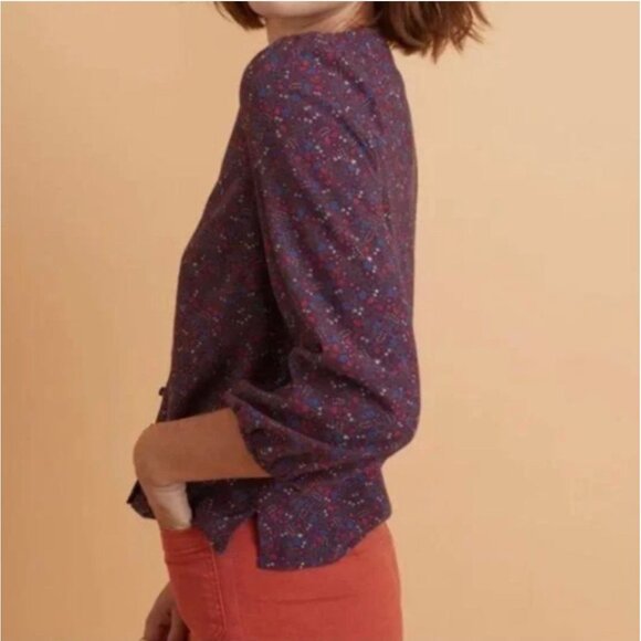 Marine Layer stacy button down cabernet ditsy floral sz medium 3/4 sleeve Vneck - Picture 3 of 13